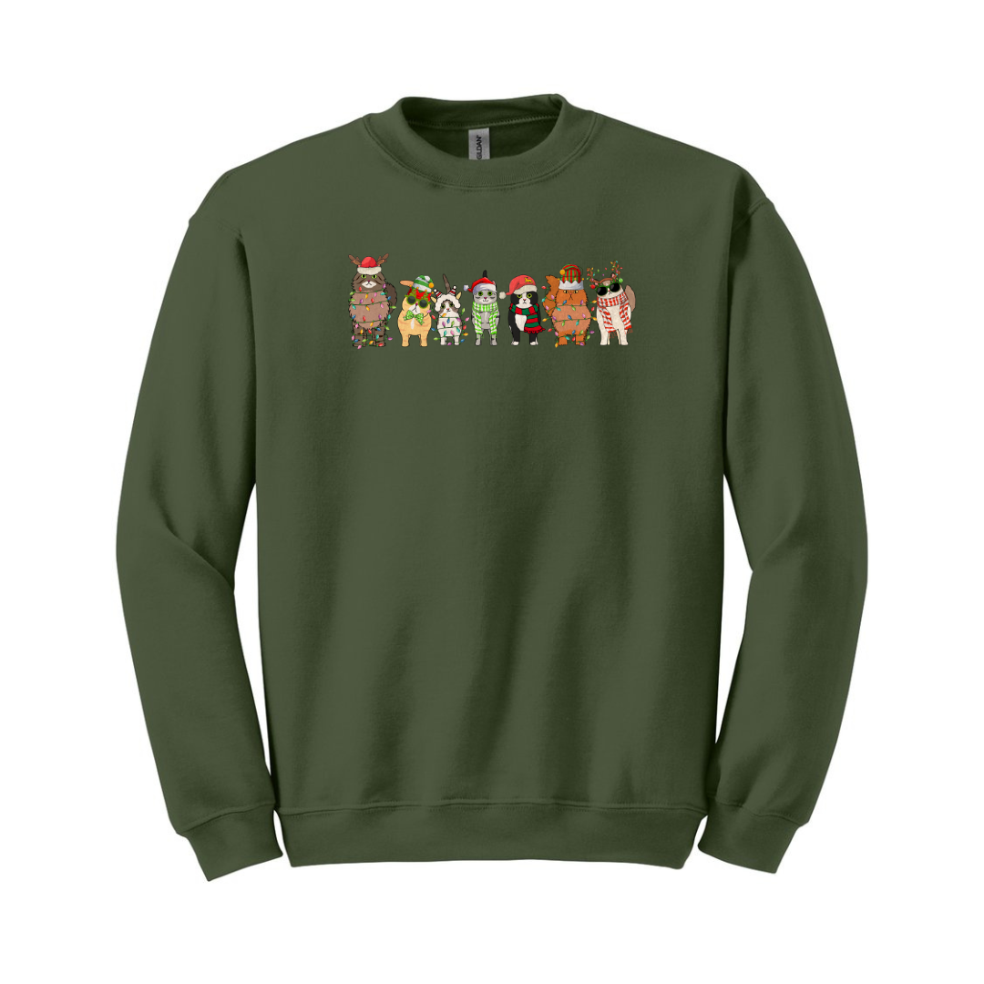 Cat's Celebrating Christmas (Crewneck Sweatshirt & Loose Fit Tee)